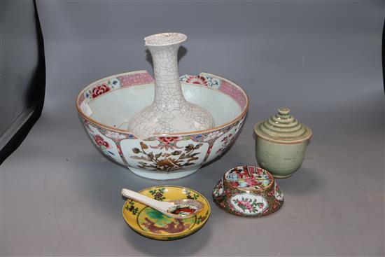 A Chinese punch bowl (a.f.) and four other items